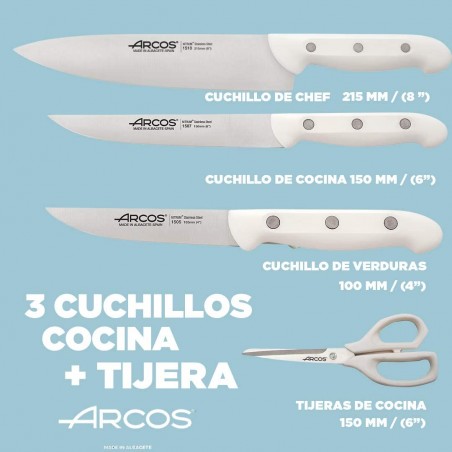Juego cuchillos Arcos Blanco: 4 piezas hef 215 mm, Cocina 150 mm