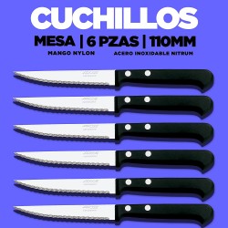 Arcos Cuchillos de Mesa - Cuchillo Chuletero Cuchillo de Mesa - Hoja de  Acero Inoxidable NITRUM 110 mm - Mango de Polipropileno - Color Negro